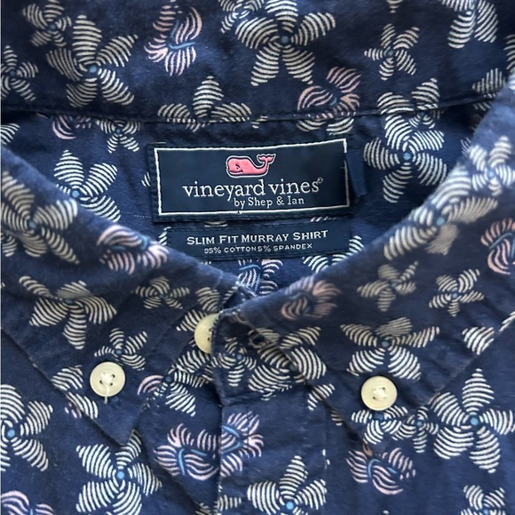 VINEYARD VINES Men's Slim Fit Murray Blue & White Short Sleeve Button Down Shirt - Picture 2 of 3